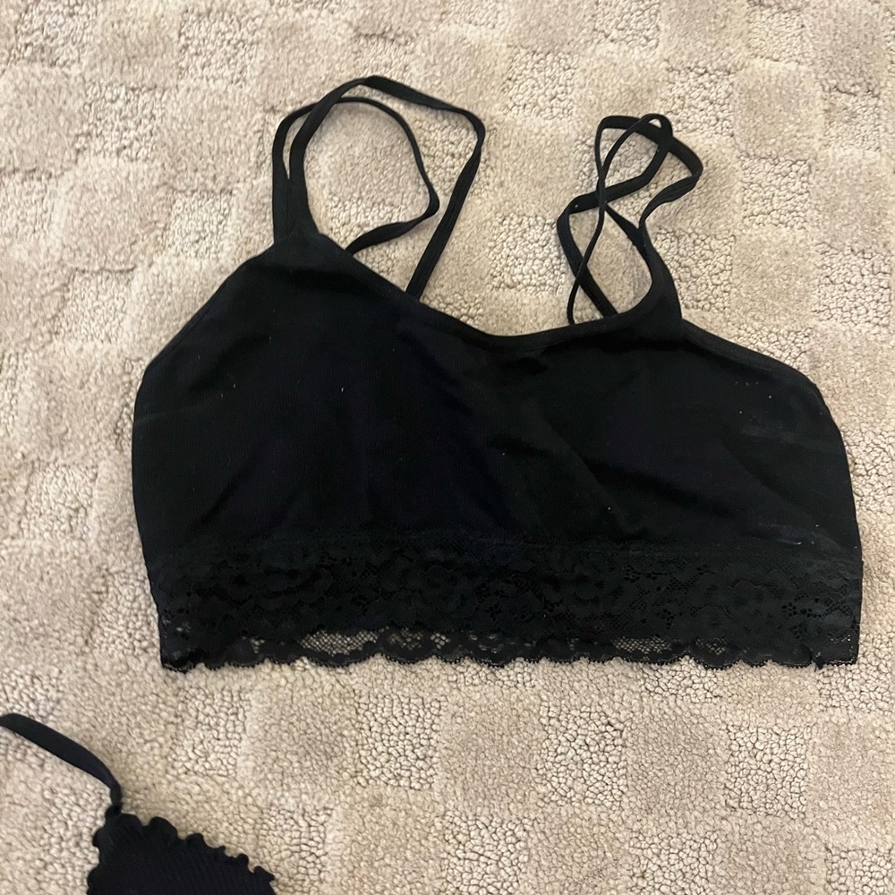 black tank top with lace on the bottom
